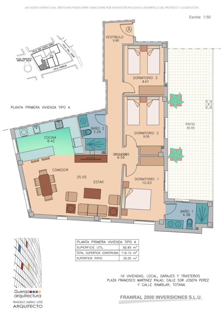 Plano de venta de la vivienda 1ºA